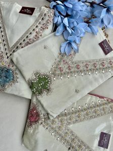 Women Tissue Silk Party Wear Suit Unstitched Materials