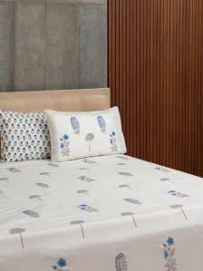 Handmade Blue Bells Printed Cotton Bedsheets