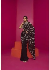 BLACK EMBROIDERED SAREE SET