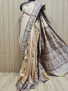 BEIGE & BROWN HANDLOOM PURE KATAN SILK BALUCHURI SAREE