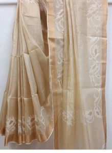 BEIGE WHITE TUSSAR SILK SAREE - BALARAM SAHA