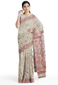 CREAM/RED &AMP;AMP; MULTI-COLORED KATAN SILK JAMDANI SAREE