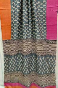 GREY GACHHI TUSSAR SILK BLOCK PRINTED SAREE WITH GANGA JAMUNA BORDER