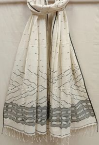 Handwoven off-white Black Jamdani Dupatta