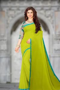 LEMON GREEN & BLUE SOFT MUL COTTON HANDLOOM SAREE