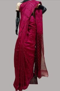 MAROON HANDLOOM MATKA SILK SECQUIN WOVEN SAREE