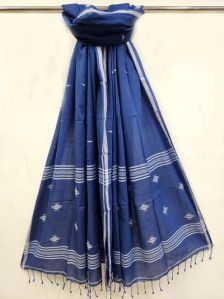 NAVY AND WHITE COTTON JAMDANI DUPATTA