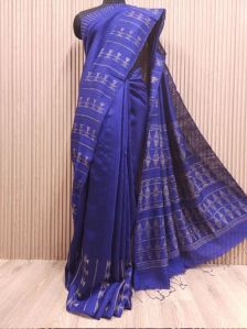 Navy Blue Beige Handloom Matka Silk Saree