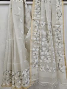 off White Muslin Silk Handwoven Jamdani Saree