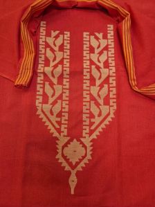 RED & BEIGE HANDWOVEN COTTON JAMDANI UNISEX KURTA PIECE