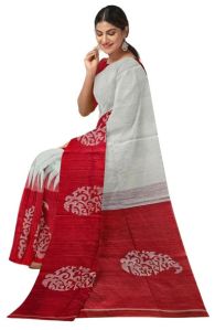 White Red Matka Silk Saree