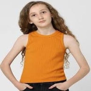 Snuggle Cotton Plain Girls Sleeveless Tops Casual Wear