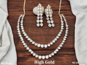 Polished NS-13090-402 American Diamond Necklace Set, Color : Silver