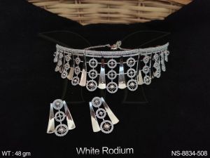 Polished NS-8834-508 American Diamond Necklace Set Party Wear