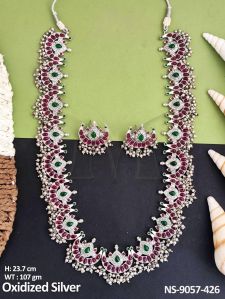 Polished NS-9057-426 Oxidised Silver Necklace Set Party Wear