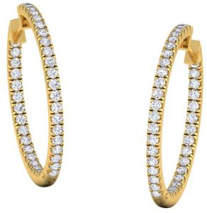 Ladies Round Gold Plated Diamond Hoop Earrings