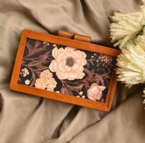 Printed Wooden Clutch, Color : Multi Color Standard