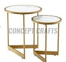 Golden Nesting Table Set of 2 with White Marble