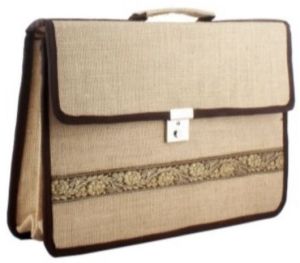 Brown Border Jute Laptop Bag