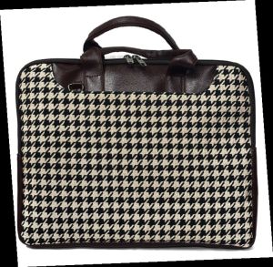 Checked Printed Leather Laptop Bag