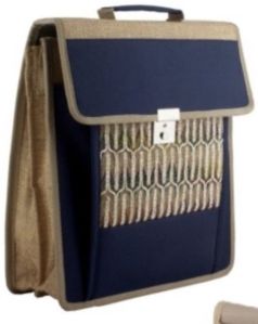 Plain Fancy Blue Jute Laptop Bag 13X12.5X4Inch, Closure Type : Open