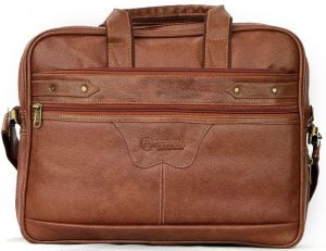 Plain Fancy Brown Leather Laptop Bag