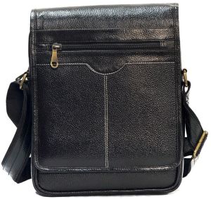 Leather Plain Black Sling Bag, Closure Type : Zipper