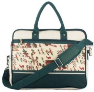 Printed Green Laptop Jute Bag