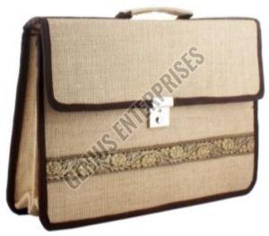 Plain Brown Border Jute Laptop Bag 12x15.75x15inch