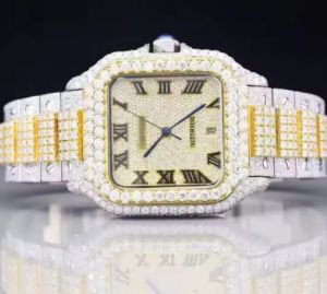 Mens Luxury Two-tone Iced Out Vvs Moissanite Roman Numeral Watch