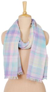 Pastel Multi Check Shawl with Tassels Soft and Elegant Wrap
