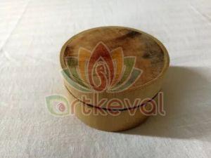 Artkevel Plain Polished Wooden Brown Round Box For Cosmetics Items