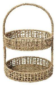 Bamboo 2 Tier Hamper Basket, Shape : Round, Technics : Hand Made