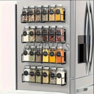 Polished Metal Magnetic Spice Rack, Color : Black For Kitchen