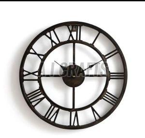 Metal & Glass Round Wall Clock, Color : Brown, Display Type : Analog