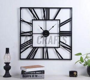 Metal & Glass Square Wall Clock, Color : Brown