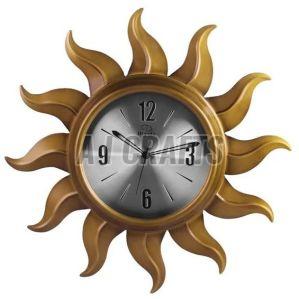 Metal & Glass Sunburst Golden Wall Clock, Display Type : Analog