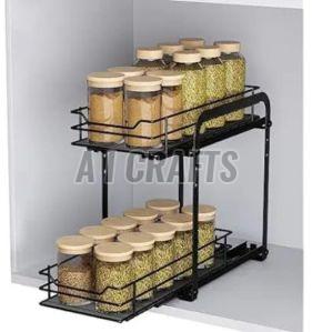 Polished Metal Wall Mounted Spice Rack, Color : Black