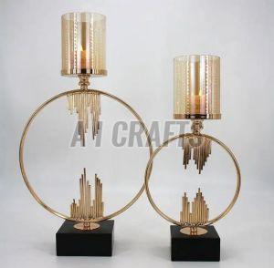 Polished Plain Metal & Glass Wedding Candle Holder, Color : Golden