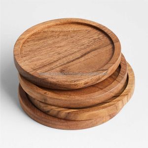 Plain Polished Wooden Tea Coaster Set