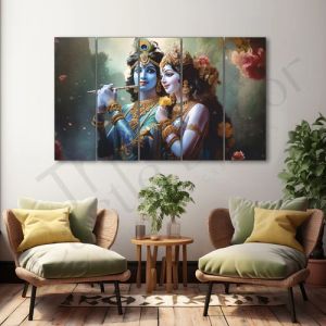 Radha Krishna Flute Set of 5 Big Size Multiple Frames Wall