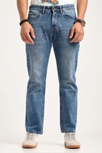 Light Blue Mid Rise Men's Straight Jeans