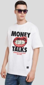Money Talks White Printed T-Shirt Men Oversized Fit