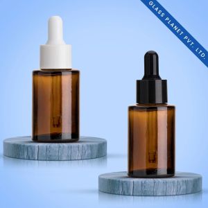 30 ML Amber Flat Shoulder With Black And White Dropper - 20mm