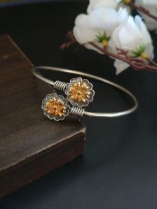 Antique Dual Tone Floral Adjustable Bracelet For Women