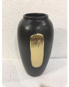Classic Black Vase with Rectangular Gold Detail For Decor