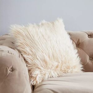 Polyester Faux Sheep Skin Cushion, Color : White