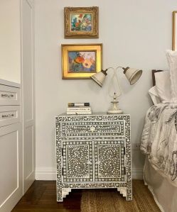 Grey Mother of Pearl Bedside Table Handmade Chest of Drawer
