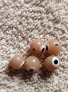 Printed Polished Glass Light Brown Evil Eye Beads, Stone Size : 8mm