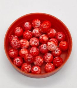 Glossy Red Marble Print Glass Beads
